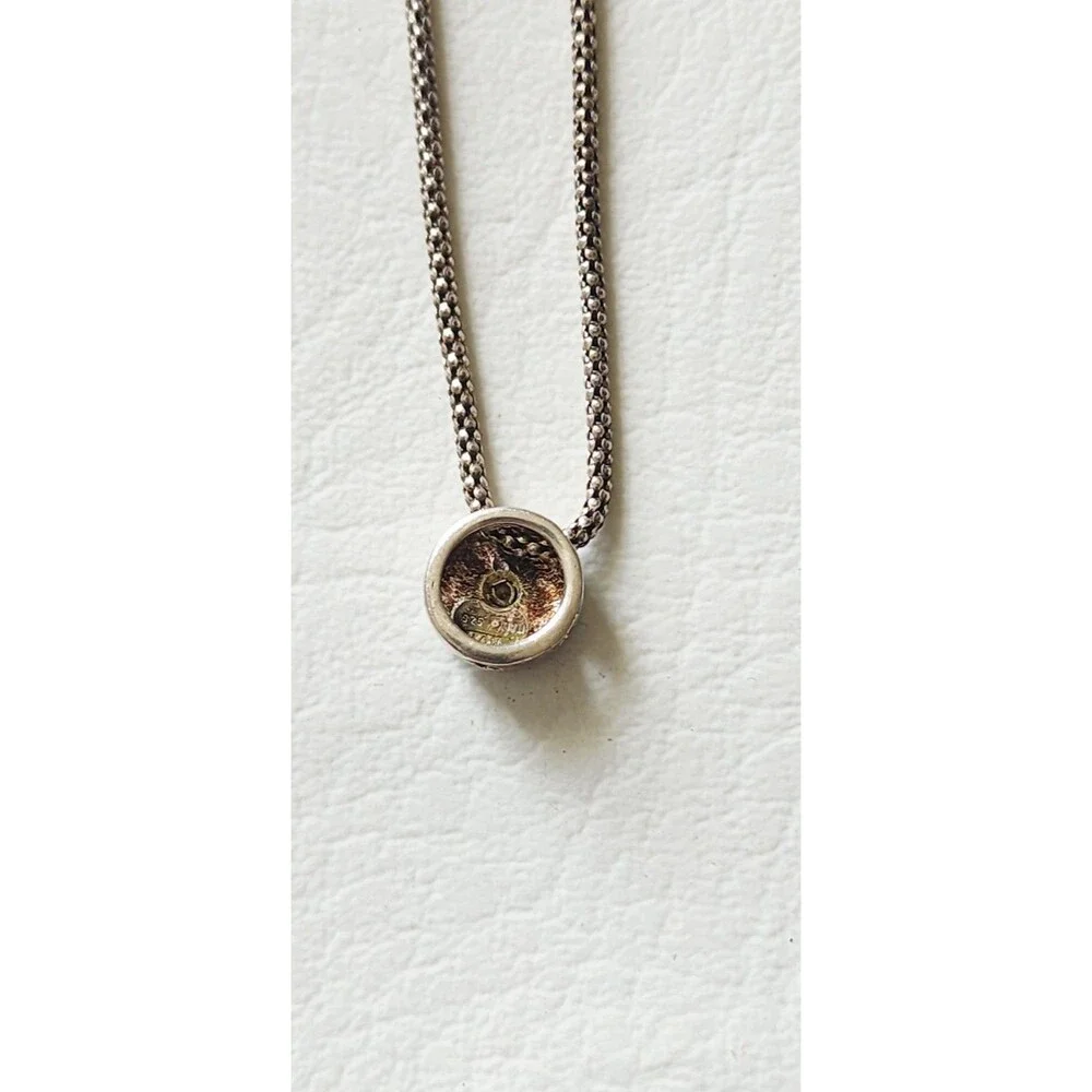 Vintage Italy Snake Skin Sterling Cz Solitaire Slide Pendant Necklace 18